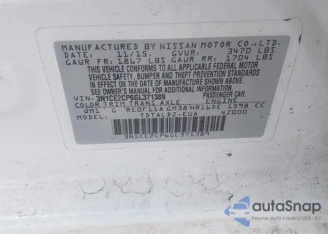 2016 Nissan Versa Note S (Sr)/S Plus/Sl/Sr/Sv из США, поврежденный, VIN 3N1CE2CP6GL371389